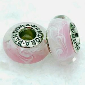 Pandora pair of pink and white swirl Muranos.
